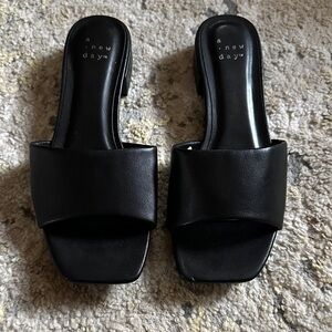 A New Day Black Slide Sandals 1” heel